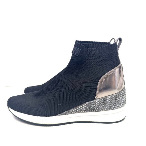 Michael Kors Black & Silver Women's Skyler Sneaker Bootie Size 8.5 - Picture 3 of 7